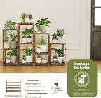 Bamworld Plant Stands Indoor 4 Sets Plant Shelves Outdoor Wooden Plant Holder for Multiple Plants Flower Stands for Living Room Balcony Garden Patio Lawn Window