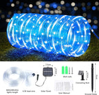 Solar Rope Lights, 2 Packs Total 132ft 400LED Solar String Lights, 8 Modes Waterproof Solar Powered Outdoor Light, Flexible Clear Tube Light for Garden Yard Patio Deck Porch Tree Xmas Decor-White&Blue