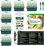 Seedfactor 7-Pack Seed Starter Tray with Heat Mat (12 Cells per Tray), Plant Germination Trays with Adjustable Humidity Dome Seed Trays Seedling Starter with Base Trays for Germination