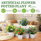 TerraVervre Fake Plants 4 Packs,Small Artificial Plants with Flowers, for Bathroom, Office,Home,Conference Table Decor, Indoor Desk Decor