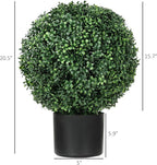 HOMCOM Set of 2 20.5" Artificial Ball Boxwood Topiary Trees with Pot, Indoor Fake Plants for Home Office & Living Room Decor