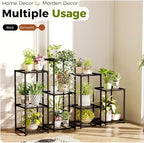 Bamworld Plant Stands Indoor 4 Sets Plant Shelves Outdoor Metal Plant Holder for Multiple Plants Flower Stands for Living Room Balcony Garden Patio Lawn Window Black