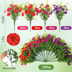 Artificial Flowers for Outdoors 12 Bundles Artificial Petunias Fake Flowers UV Resistant Shrubs Plants with Fern for Indoor Outside Hanging Planters Home Garden Spring Summer Decorations