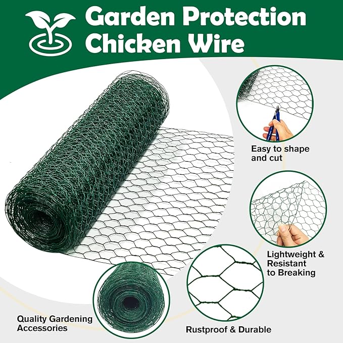 16 in x 50 ft Plant Protectors from Animals, Metal Mesh Plant Protector for Garden Plant Cages for Outdoor Plants with Ground Stakes & Cutting Plier