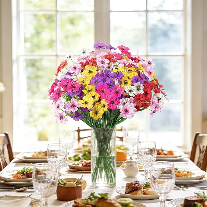 Roberly 24 Bundles Artificial Flowers for Outdoors UV Resistant Silk Fake Flowers Faux Plastic Plants for Porch Garden Window Box Indoor Outdoor Spring Summer Home Farmhouse Decor, Multicolor