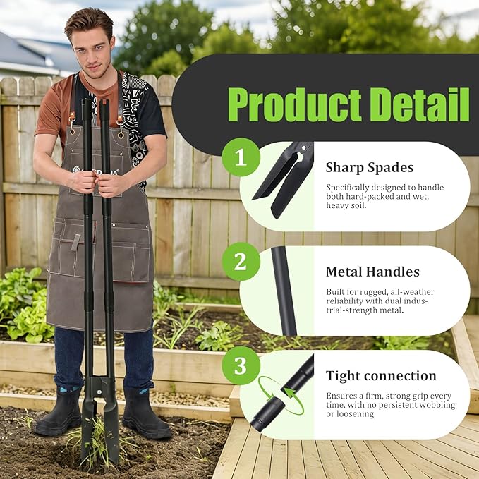 Post Hole Digger 4.5FT Heavy Duty Hole Digger with Dual Sharp Blades Professional Manual Hole Digger Tool for Gardening Transplanting Fence Installation Construction