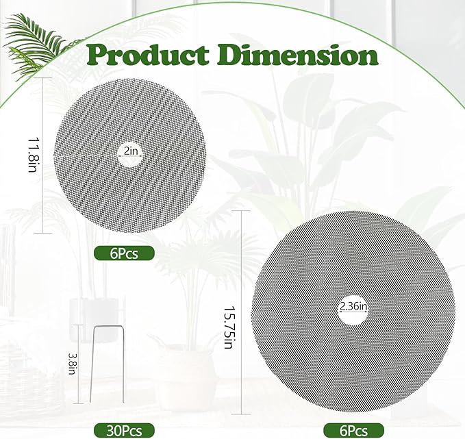 YBB 12 Pcs Plant Pot Grids, 11.8 Inch & 15.7Inch Cuttable Plant Pot Soil Covers Guard Protectors from Cats, Animals Digging Stooper for Indoor Outdoor Garden Potted Plants with 30 Stakes
