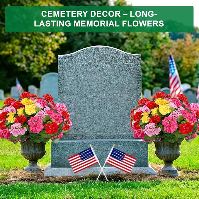TURNMEON Artificial Geraniums Flowers for Outdoors Summer Decoration, 4 Bundles Fake Flowers Silk Color Flowers UV Resistant No Fade Faux Plants for Planter Gardens Table Porch Indoor Cemetery Decor