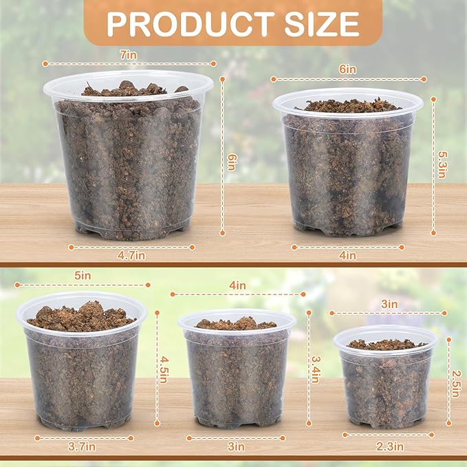 45 Pack 7/6/5/4/3 Inch Clear Nursery Pots for Plants, Clear Plastic Plant Pots with Drainage Holes, Transparent Variety Pack Flexible Garden Pot for Outdoor Indoor, Seed Starting Pots