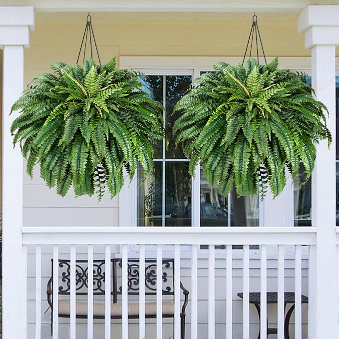 MARTINE MALL 2Pcs 48''/ 88 Leaves XXL Large Fake Ferns Artificial Ferns for Outdoors, UV Resistant Faux Boston Fern for Outdoor Planter Realistic Hanging Artificial Fake Plants for Porch Patio