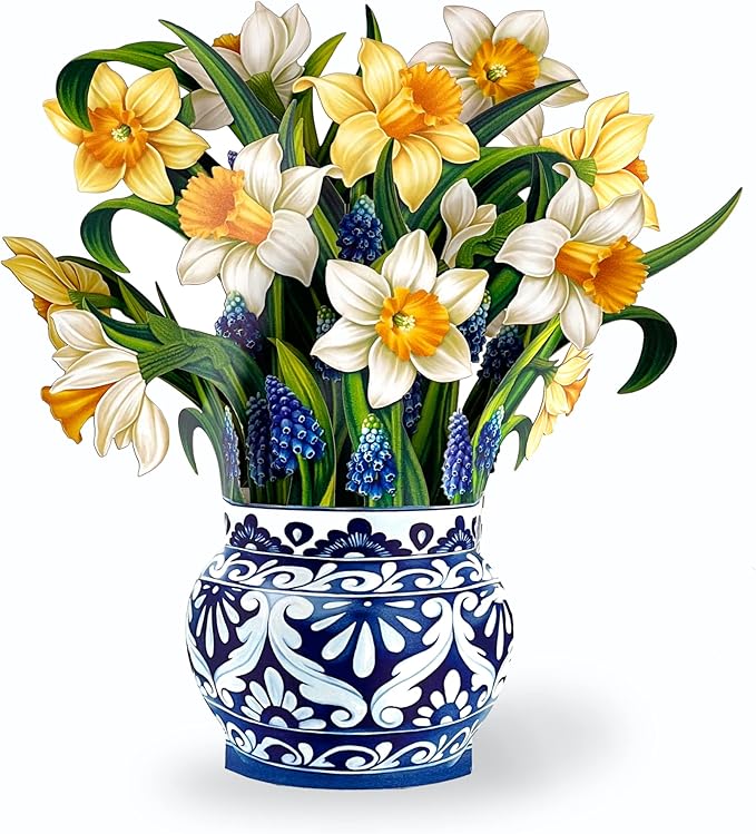 Freshcut Paper Pop Up Cards, English Daffodils, 12 Inch Life Sized Forever Flower Bouquet 3D Popup Greeting Card, Birthday Cards, Get Well Gifts, Blank Notecard & Envelope