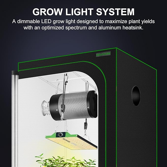 MELONFARM 4x2 Grow Tent Complete Setup, 100W Full Spectrum LED Grow Light & 32"x32"x63"Grow Tent Bundle, 4" Efficient Airflow Ventilation System with Soundproof Duct Connector