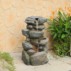 Sunlinua 28.6" H Outdoor Water Fountain with 4 Tiers Cascading Realistic Rock Waterfall Fountains with LED Lights Outdoor Water Fountain for Garden Patio Backyard Porch Home Decor
