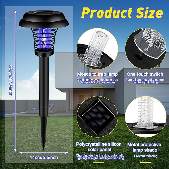 Qualirey 4 Pcs Solar Bug Zapper Waterproof Mosquito Killer Solar Light Power Repellent Lamp for Moth, Gnat, Fly, Small Flying Insect Indoor Outdoor Garden Patio, Purple & White (Plastic, Black)