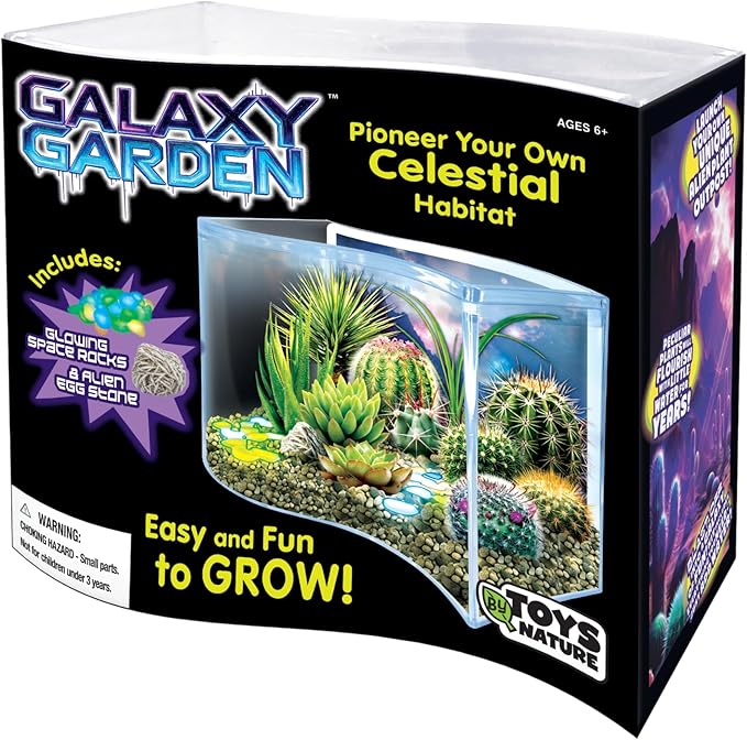 Toys By Nature Galaxy Garden, Wave Terrarium Kit with Live Cactus Plants, Succulents & Alien Egg Stone - Beginner-Friendly Terrariums and Live Indoor Plants Décor