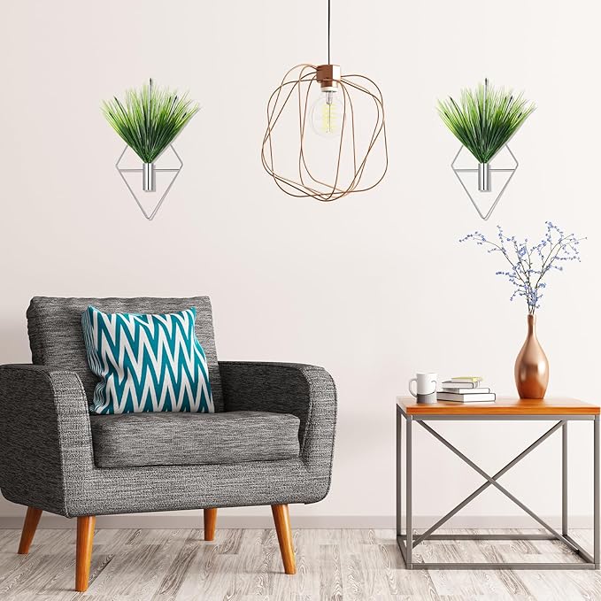 Canlierr 2 Pieces Wall Decor Hanging Planters with Artificial Plants Metal Hanging Vase Indoor Plants Holder Modern Boho Wall Art for Bathroom Bedroom Living Room Decor(Silver,Aquatic Plant)