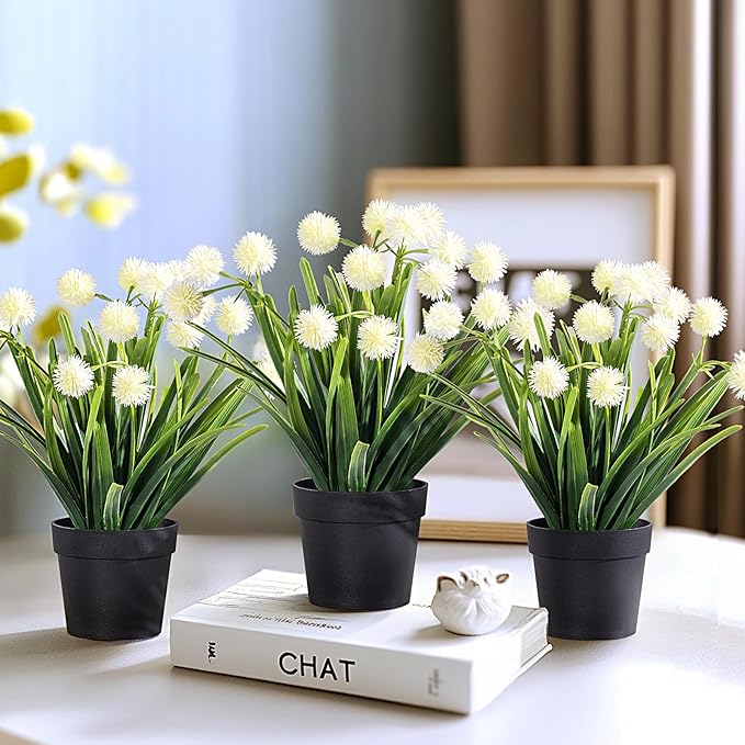 3 Pack Fake Small Plant in Pot Artificial Potted Flowers for Home Decor Fake Flower Plant Greenery Mini Faux Plant for Indoor Bedroom Living Room Office Shelf Bathroom Farmhouse Decor (Type 3)