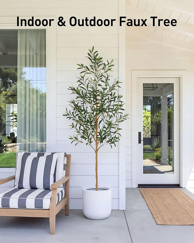 FLOWORLD 6FT Olive Trees Artificial Indoor, Tall Fake Olive Tree (72in) with Realistic Leaves and Olives, Sturdy Weighted Base,Large Faux Plants for Home Office, Living Room, Outdoor