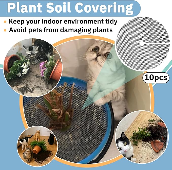 10 PCS Plant Pot Cover, 11.8 Inch Plant Soil Covering, Pot Grids for Indoor Plants, Cuttable Plant Pot Soil Covers with 30 Metal Nails