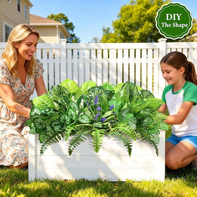 Livole 12 Pcs Artificial Plants Outdoor Faux Plants Fake Greenery Stems with Boston Fern Lavender Morning Glory UV Resistant Artificial Flowers for Outdoors Porch Patio Garden Spring Summer Home Decor