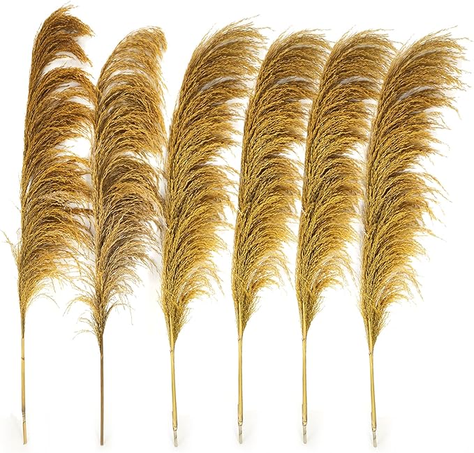 Golden Pampas Grass Decor Tall,Long Dried Pampas Grass for Floor Vase, Natural Pompas Floral, Elegant Feather Flowers for Wedding Living Room Decorations (Natural Gold, 6pcs 43.3"(110cm))