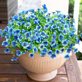 HyeFlora Artificial Flowers for Outdoor Indoor Garden Home Decoration, Faux Flower Daisy with Eucalyptus Leaves Fake Plants Greenery Boxwood Porch Patio, 12 Bundles (Blue)
