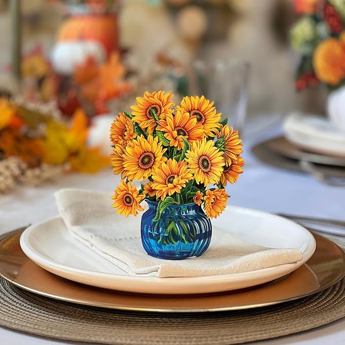 Freshcut Paper Pop Up Cards, Mini Sunflowers (Set of 2), 6 Inch Mini Sized Forever Flower Bouquet 3D Popup Greeting Card, Birthday Cards, Thank You Card, Blank Notecard & Envelope