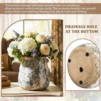 Ceramic Scroll Planter 6.5 Inch Chinoiserie Floral Vase with Drainage Holes Vintage Flower Vase Flower Pot Rustic Ceramic Pots for Indoor Plants Garden Home Bookshelf Decor(Retro Gray)