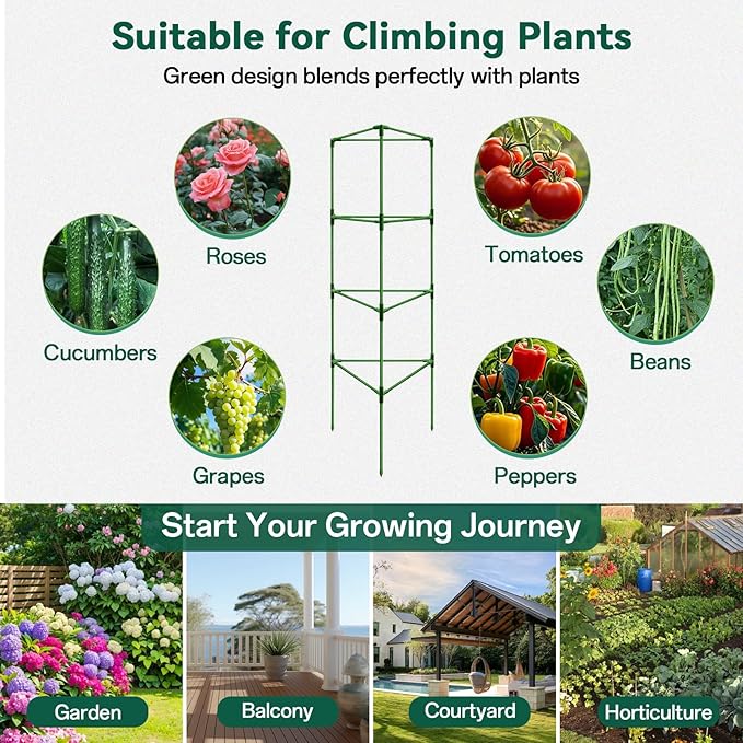 Halatool 3 Pack Tomato Cages for Graden 60 Inch, Adjustable Metal Tall Heavy Duty Tomato Trellis Plant Support, Foldable Tomatoes Stakes for Climbing Vegetables Flowers Fruits