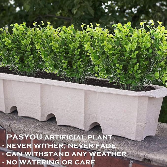 PASYOU Artificial Shrubs, Plastic Plants Fake Eucalyptus Shrub Bushes Grass Greenery Leaves Bush Indoor Outdoor Home Garden Party Verandah Wedding DIY Table Arrangement Decoration Planter Filler 4 Pcs