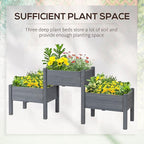 Outsunny Raised Garden Bed with 3 Planter Box, Elevated Wooden Plant Stand with Drainage Holes, for Vegetables, Herb and Flowers, Gray