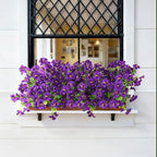 INQCMY Artificial Fake Petunias Flowers for Outdoors Spring Summer Decoration, 12 Bundles Faux Flower Plants UV Resistant Purple Realistic Silk Flower for Outside Planters Patio Porch Yard Window Box