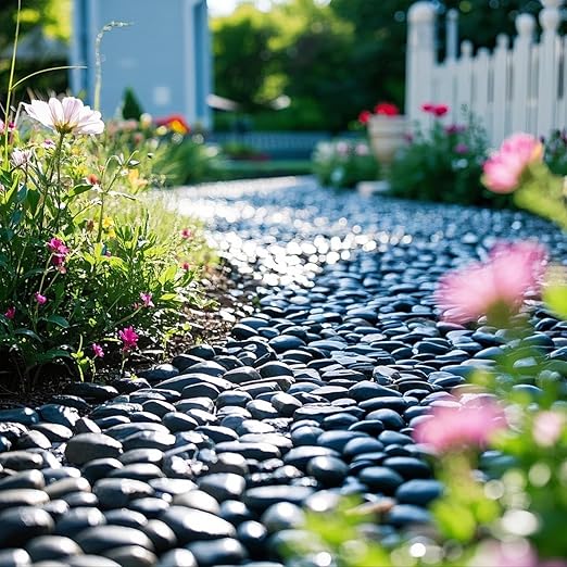 River Rocks, 40lbs Black Pebbles for Indoor Plants, 1-2 Inch Aquarium Rocks, Natural Stones for Landscaping Garden Paving Plant Rocks Crafting Walkways