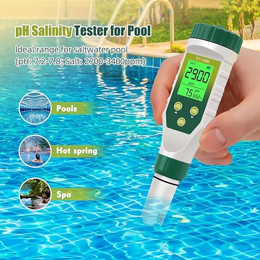 pH Meter for Water Hydroponics, 5-in-1 pH TDS EC Salt Tester for Water Nutrient Solution, Simultaneous Display of pH EC Temp for DWC Reservoir Tank, Aeroponic Garden, Growing System