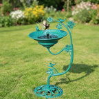 25.8" H Solar Bird Bath Outdoor, Cast Iron Solar Fountain Bird Bath with Bubbler, Vintage Pedestal Metal Bird Bath Bowl for Garden Patio Yard Lawn Decor