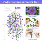 Artificial Hanging Flowers for Outdoors Spring Summer Decoration, 4PCS UV Resistant Silk Fake Hanging Plants for Patio Porch Front Yard Window Garden Indoor Decor(Blue&Purple,4PCS)