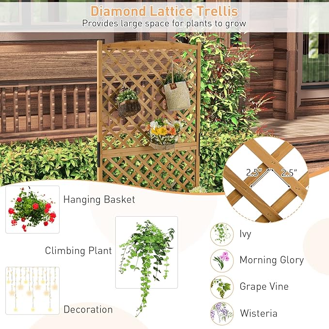 Giantex 2 Pcs Planter Raised Bed with Trellis, 71" Wooden Garden Bed, High Trellis for Plant Flower Climbing Pot Hanging, Indoor & Outdoor Planter Box for Yard, Garden, Balcony