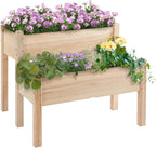 Outsunny 34"x34"x28" Raised Garden Bed, 2-Tier Elevated Wood Planter Box for Backyard, Patio to Grow Vegetables, Herbs, and Flowers, Natural