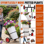 Garden Plant Dolly Cart with Wheels, Heavy Duty Plant Caddy with Adjustable Grabbing Arm, Potted Plant Mover with Suction Cups & Secure Strap, Indoor and Outdoor Gardening Cart Plant Pot Lifter