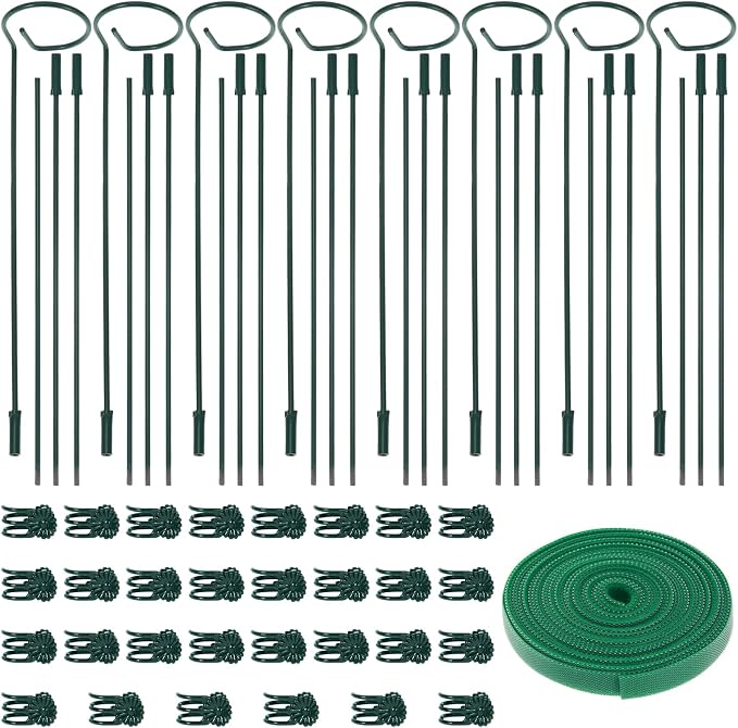 8 Sets Metal Plant Sticks Support Tall 48 Inch Adjustable Plant Support Stakes Amaryllis Holder Stakes Support Indoor Outdoor with 30 Clips 16.5' Ties for Orchid Tomato Lily Flower