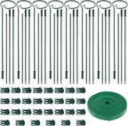 8 Sets Metal Plant Sticks Support Tall 48 Inch Adjustable Plant Support Stakes Amaryllis Holder Stakes Support Indoor Outdoor with 30 Clips 16.5' Ties for Orchid Tomato Lily Flower