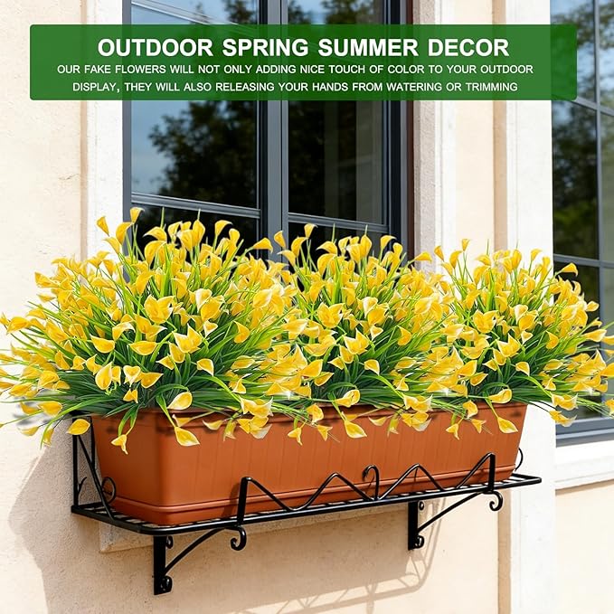 TURNMEON 20 Bundles Calla Lily (400 Heads) Artificial Flowers for Outdoors, Fake Plants UV Resistant Faux Plastic Fake Flowers for Indoor Planter Home Porch Yard Spring Summer Cemetery Decor(Yellow)