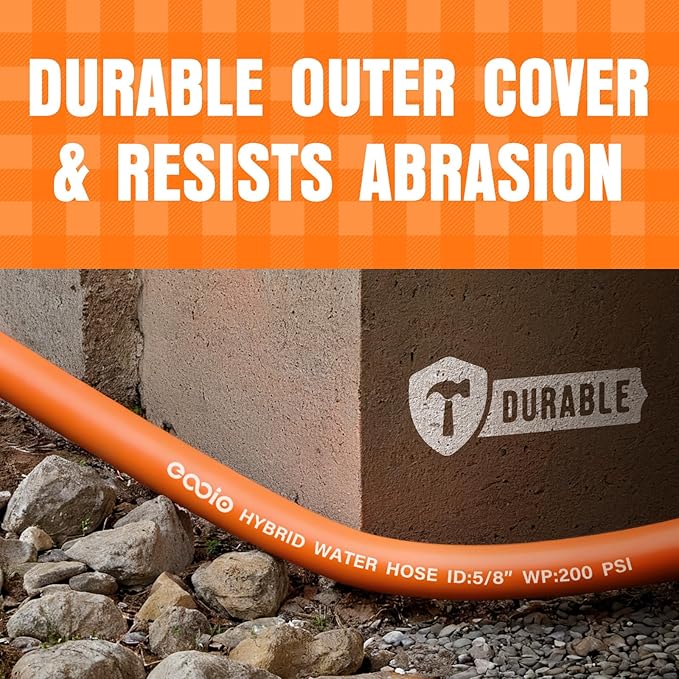 Garden Hose 15 ft x 5/8", NON-EXPANDING Flexible Water Hose, Kink Resistant Lightweight Hybrid Hose, Leakproof Yard Hose with Male to Female Fittings