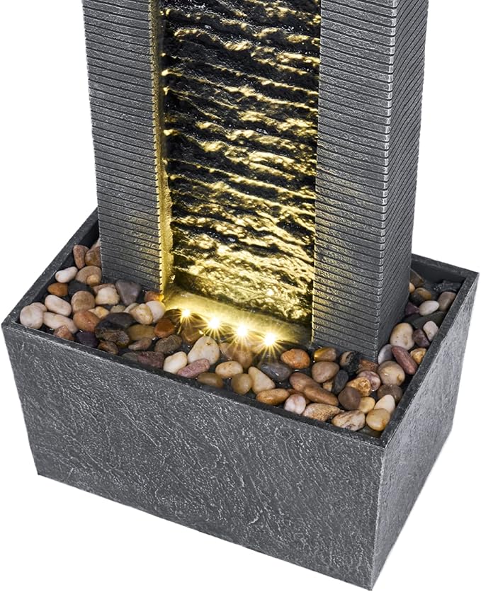 Teamson Home 29.25" Demeter Indoor/Outdoor Modern Waterfall Fountain with LED Lights, Black and Stone Gray