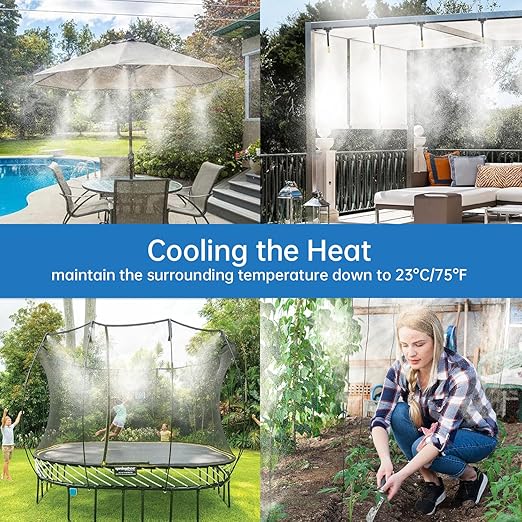 360° Automatic Drip Irrigation Kit - 5/16'' Tubing, Adjustable Universal Spray Nozzle, Copper Atomizing System for Garden/Lawn/Greenhouse - Multi-Directional Rotation, Quick Connectors, 16FT