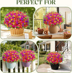 Alupssuc 24 Bundles Artificial Flowers for Outdoors Spring Decoration, UV Resistant Faux Eucalyptus Violet and Lavender Silk Fake Plants for Outside Indoor Decor, Red Rose Purple Yellow Orange