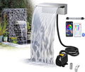 Stainless Steel Waterfall Spillway, APP Control Multi-Color LED Light Outdoor Pool Fountain, Water Spillway Koi Pond Waterfalls Fountains Kit for Garden Patio Swimming Pool Decoration-11.8"