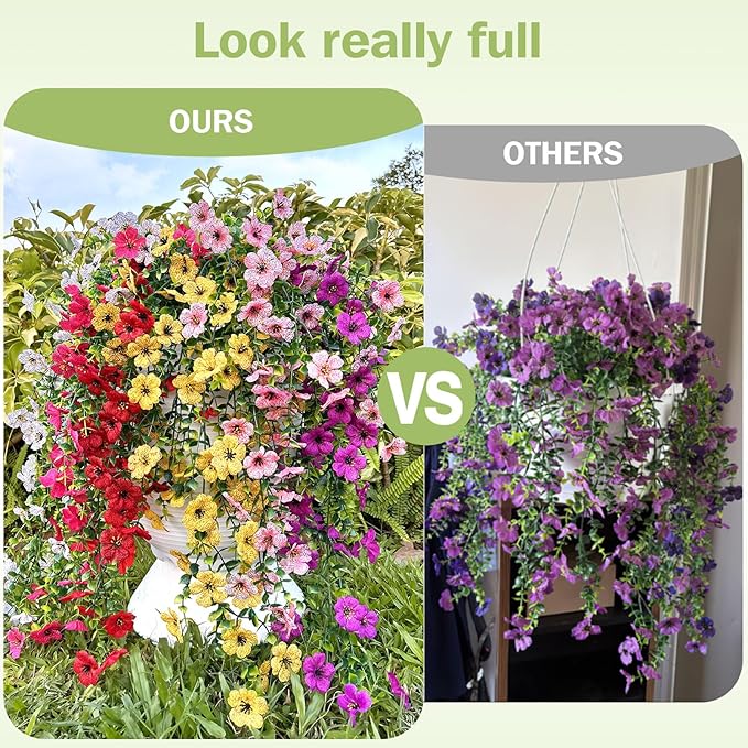 Artificial Flowers for Outdoors Spring Decor, 6 Bundles UV Resistant Realistic Faux Silk Hanging Flowers, Fake Plants for Planter Indoor Outside Garden Porch Patio Balcony Yard Farmhouse