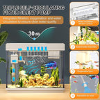 Vehipa Aquarium, 2.4 Gallon Betta Fish Tank with Heater, Humidifier 3 in 1 Pump - Filteration & Oxygenation & Circulation, Temperature Display, HD Glass, Timed 7-Color Lights