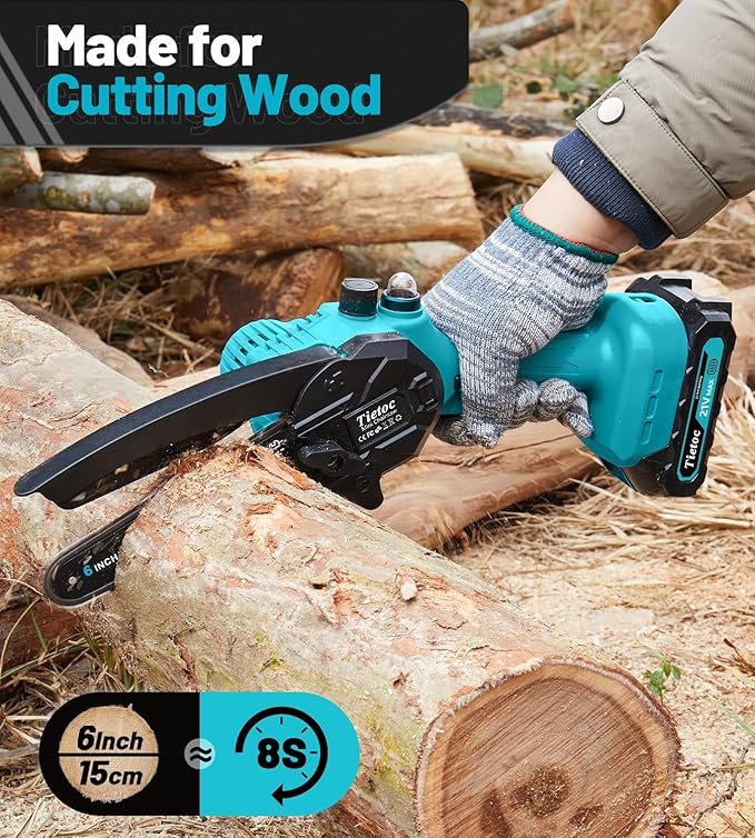 Tietoc Mini Chainsaw 6 Inch Cordless, Portable Electric Chain Saw Small Handheld Battery Powered Super Saws, Stocking Stuffers for Adults Men Gifts for Men Dad Husband Fathers Women Mom 2025